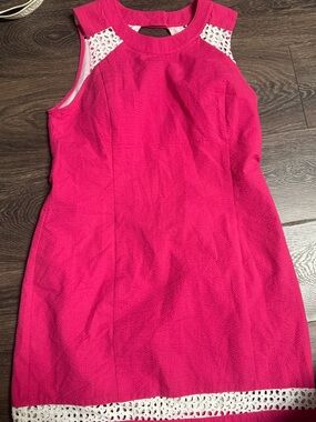 Women’s Lauren James Hot Pink Sleeveless Dress with White Crochet Trim
